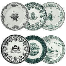 Charger l'image dans la galerie, Coffret de 6 assiettes plates assorties Les Dépareillées Vert - Faïencerie de Gien